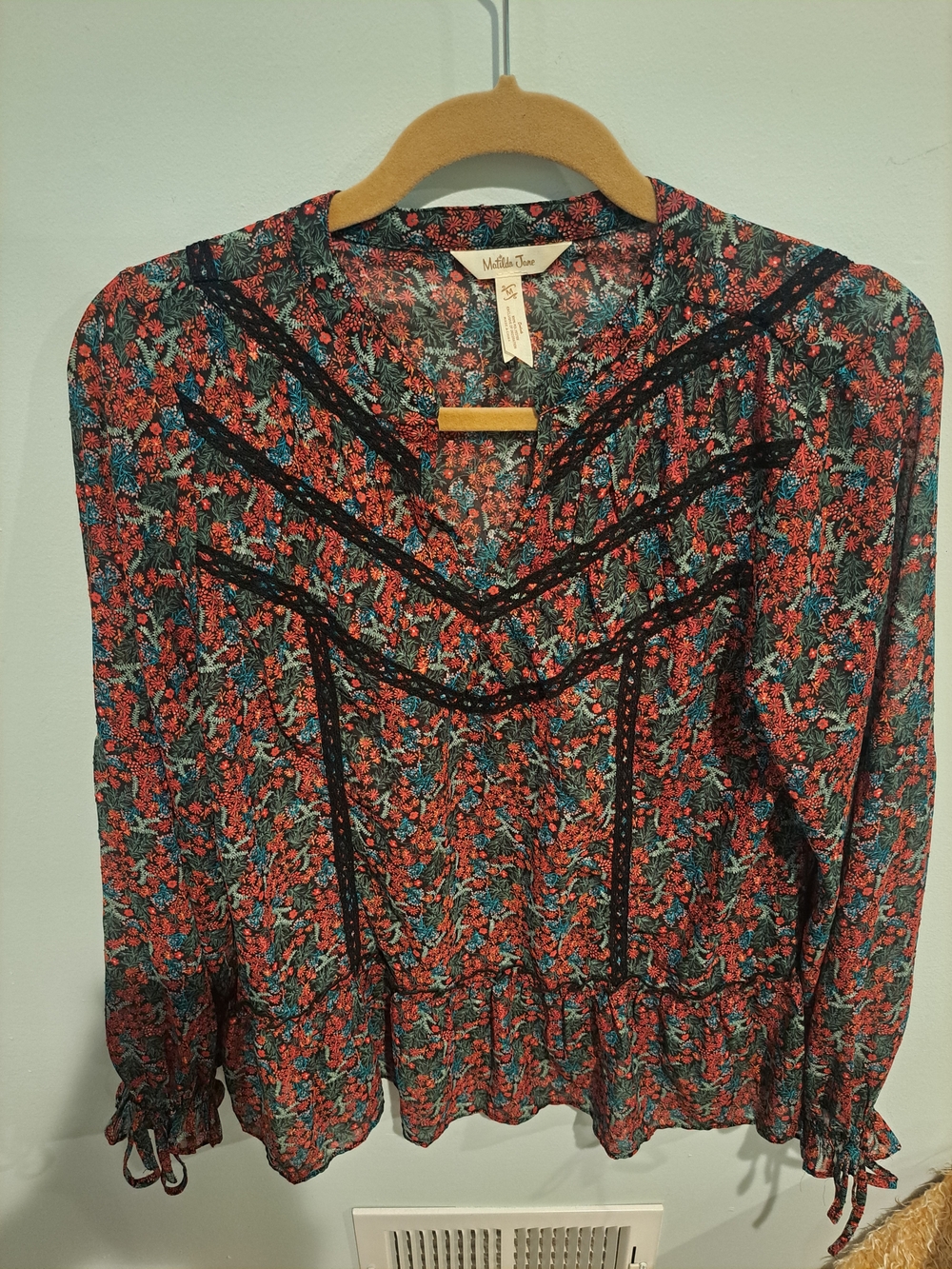 Matilda Jane Floral Red and Teal V-Neck Blouse